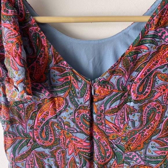 J.Crew Dress Womens 2P Blue Pink Paisley Floral Ruffle Contemporary Boho Cottage - Picture 3 of 4